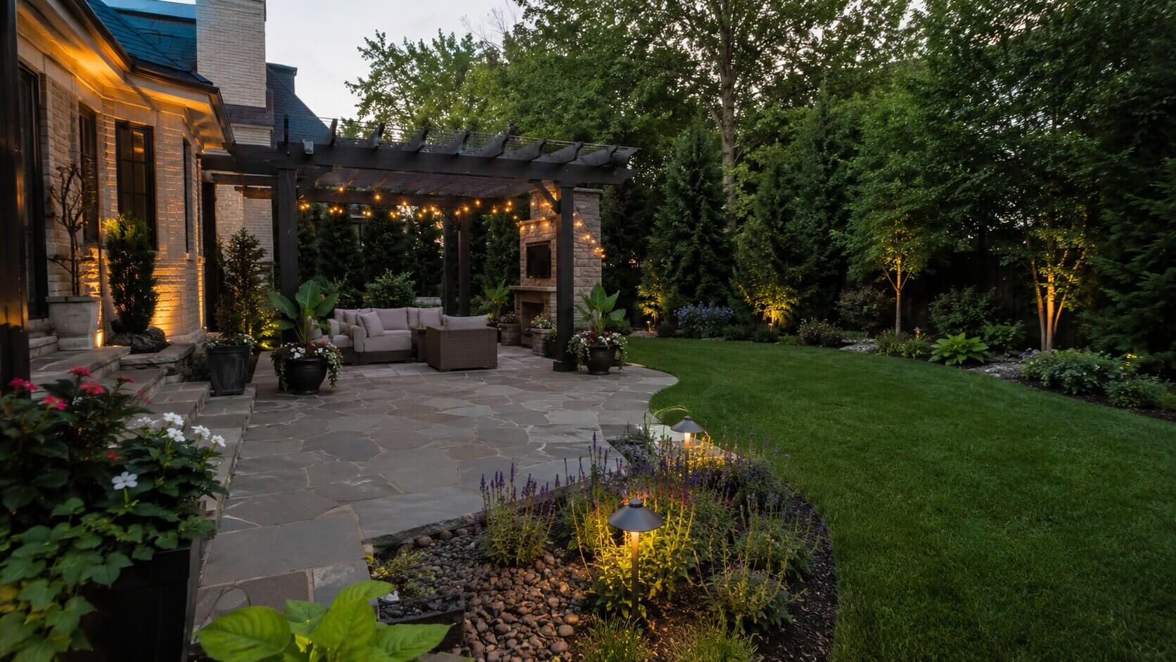 Outdoor-construction-patio Backyard outdoor living space with patio and landscaping in Memphis