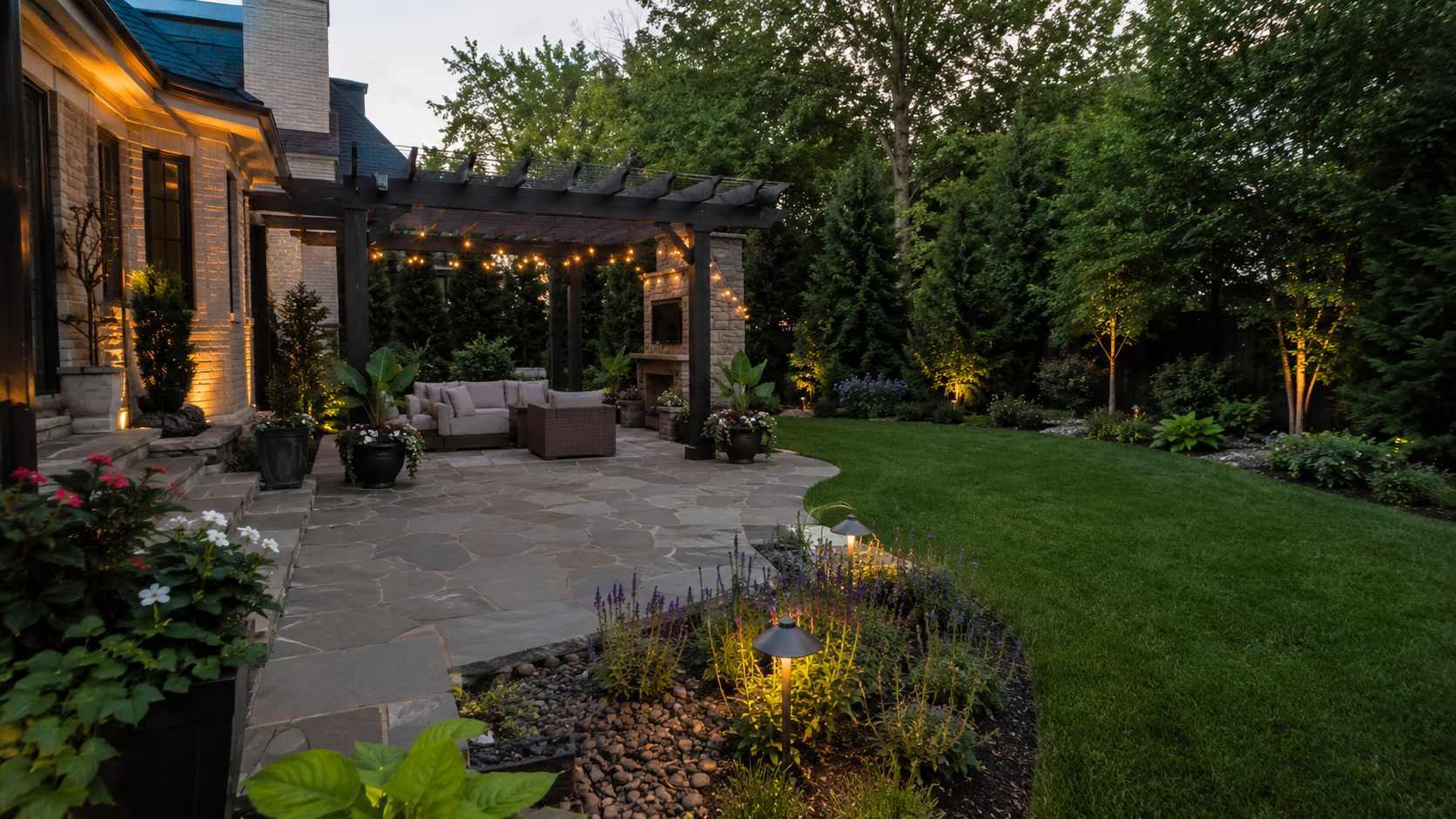Backyard outdoor living space with patio and landscaping in Memphis
