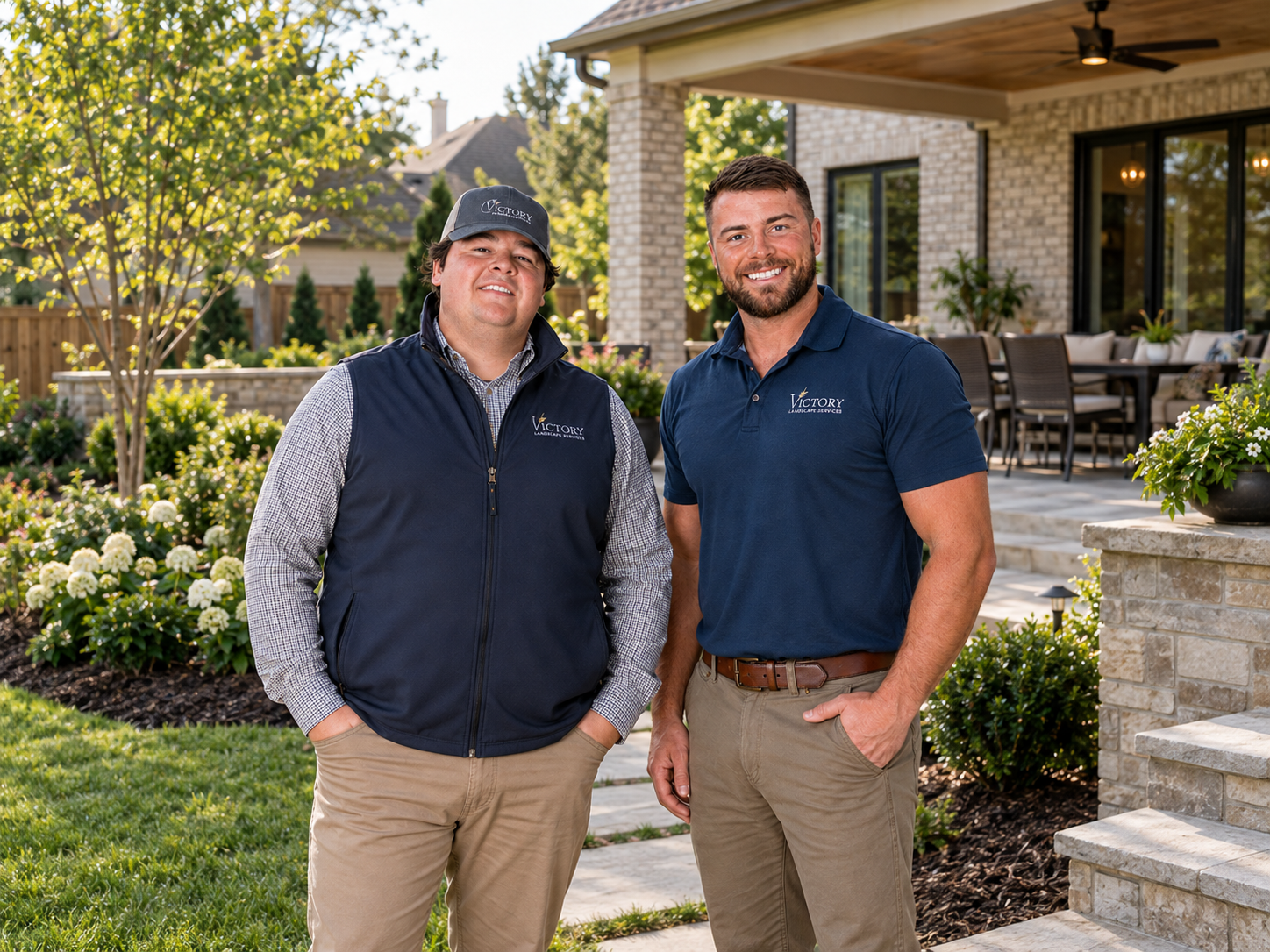 Residential Landscaping in Memphis | Victory Landscape Services Victory Landscape Services team in a professionally landscaped Memphis backyard